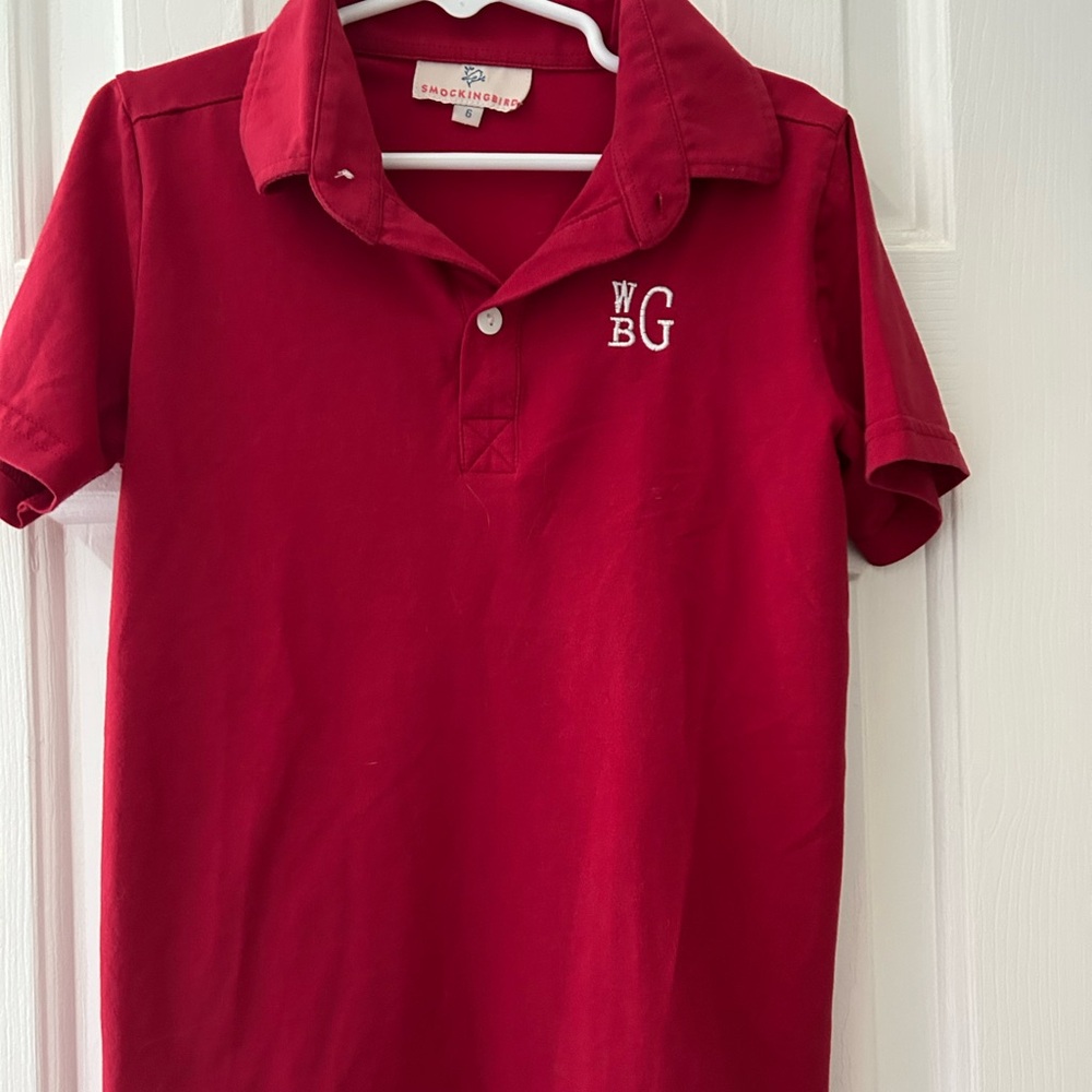 Smockingbird monogram WBG Kids Red Polo Shirt